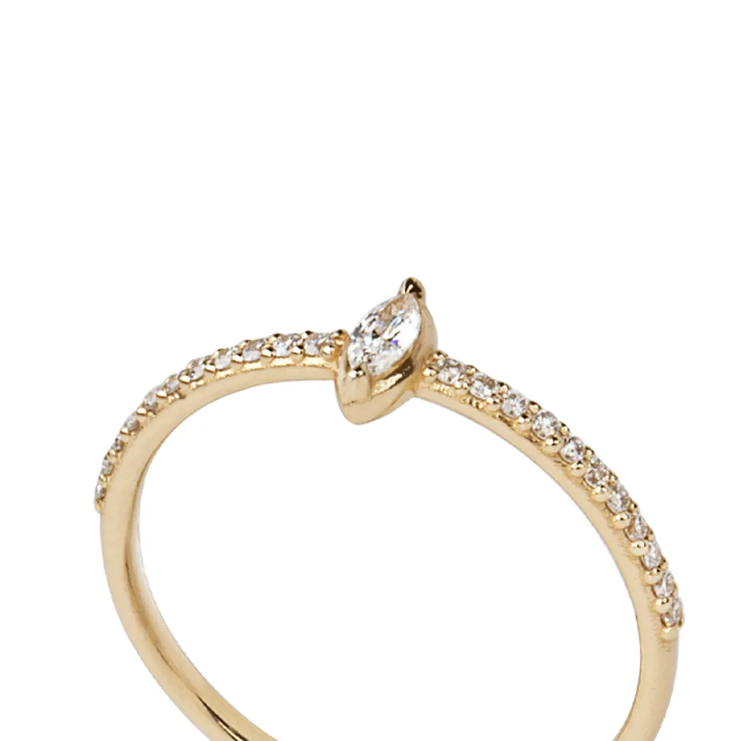 14K  Gold Marquise Cut Tiny Diamond Ring - Image 2
