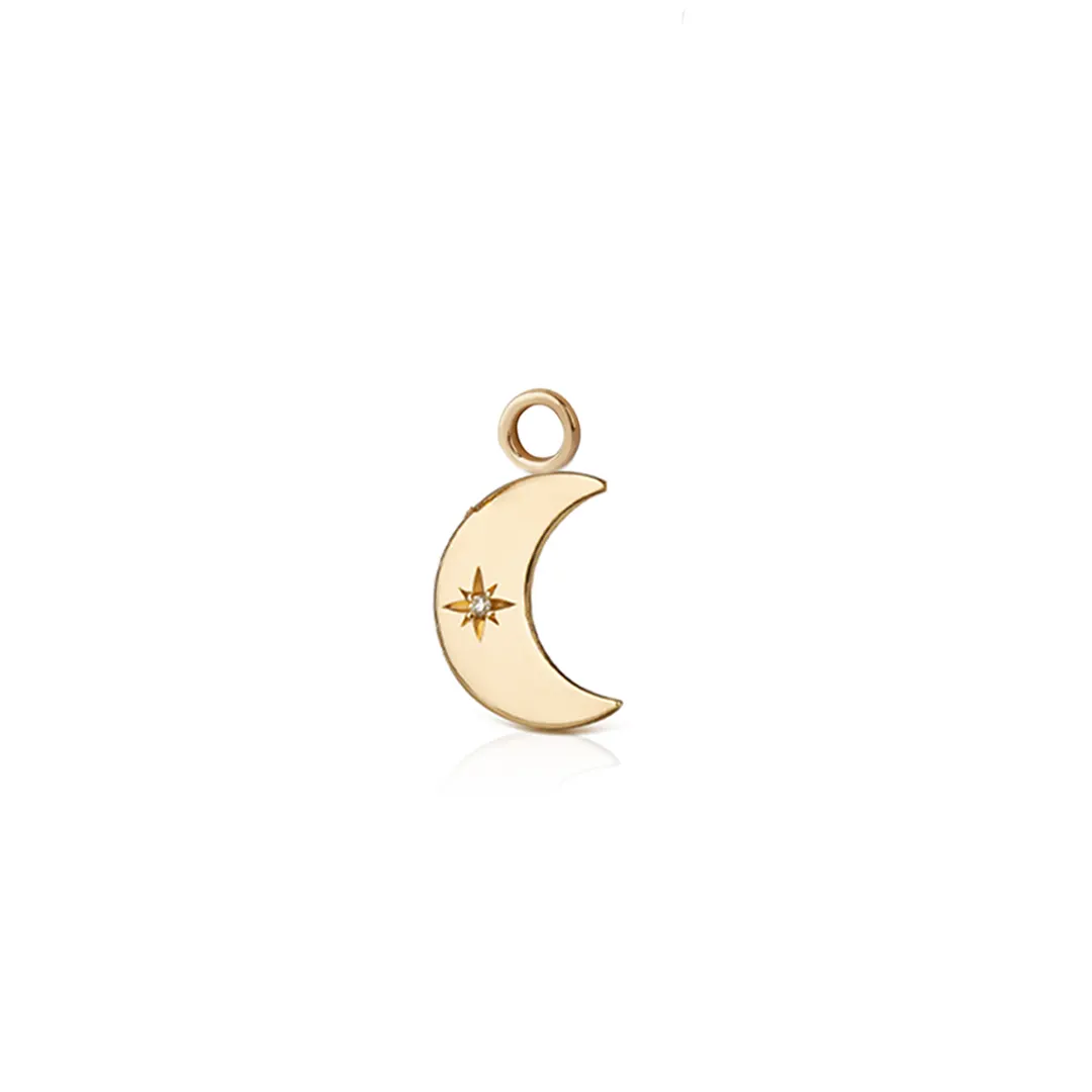 14K Gold Medium Crescent Moon Diamond Star Element