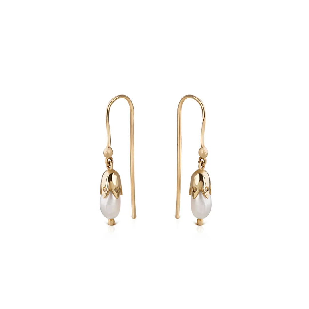14K Gold Minimal Pearl Drop Earrings - Image 3
