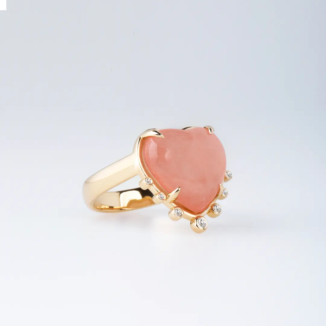 14K Gold Morganite Heart Ring with Diamonds - Image 2