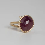 14K Gold Near-round Rose cut Ruby Ring with a Diamond - Image 2