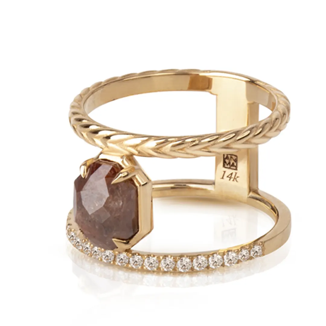 14K Gold Octagon Rosecut Diamond Ring - Image 2