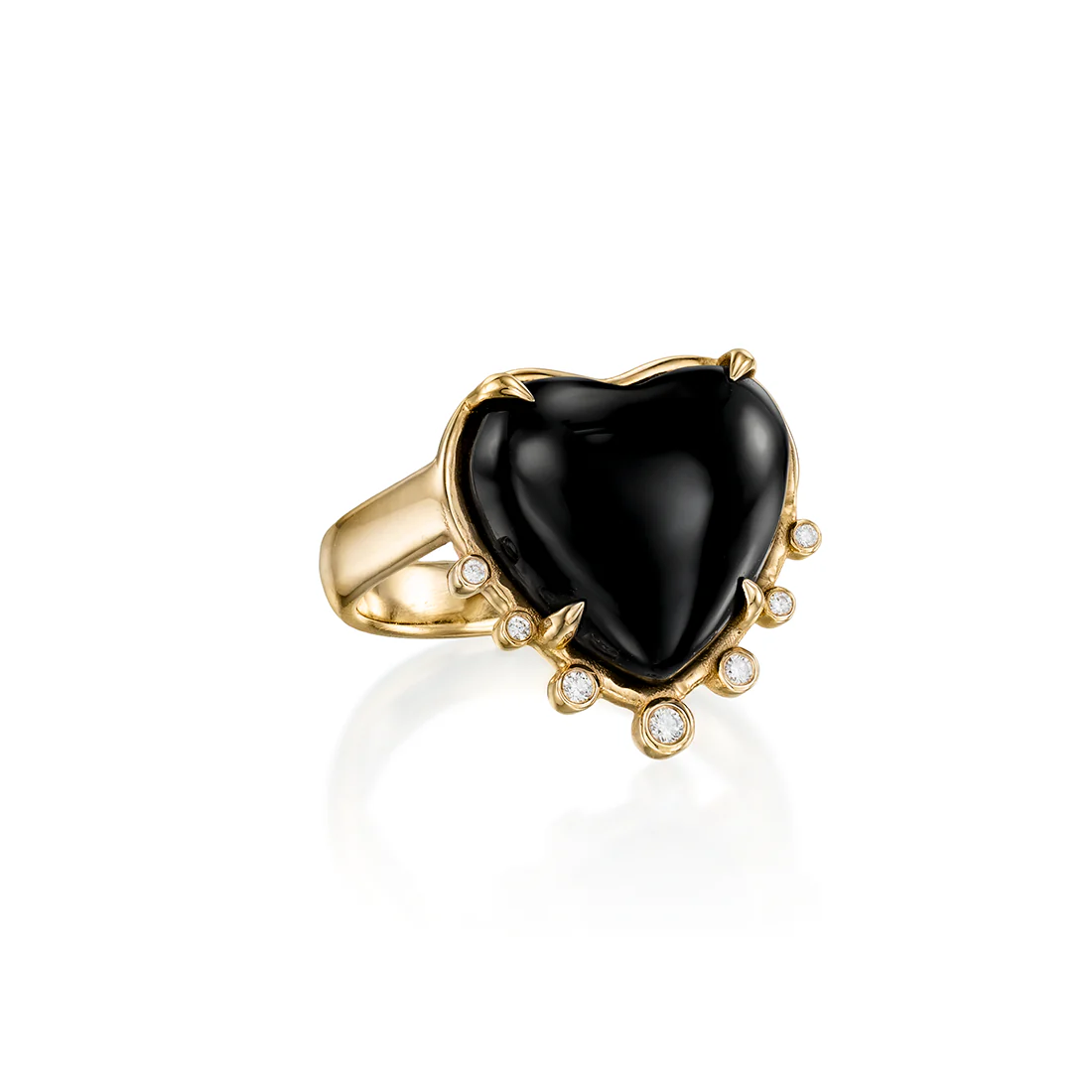 14K Gold Onyx Heart Ring with Diamonds - Image 2