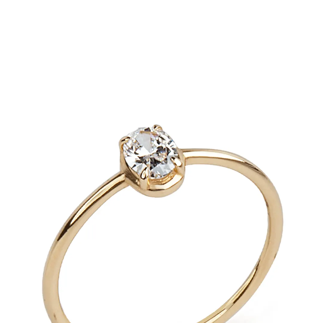 14K  Gold Oval Diamond Ring, Minimal Style - Image 2