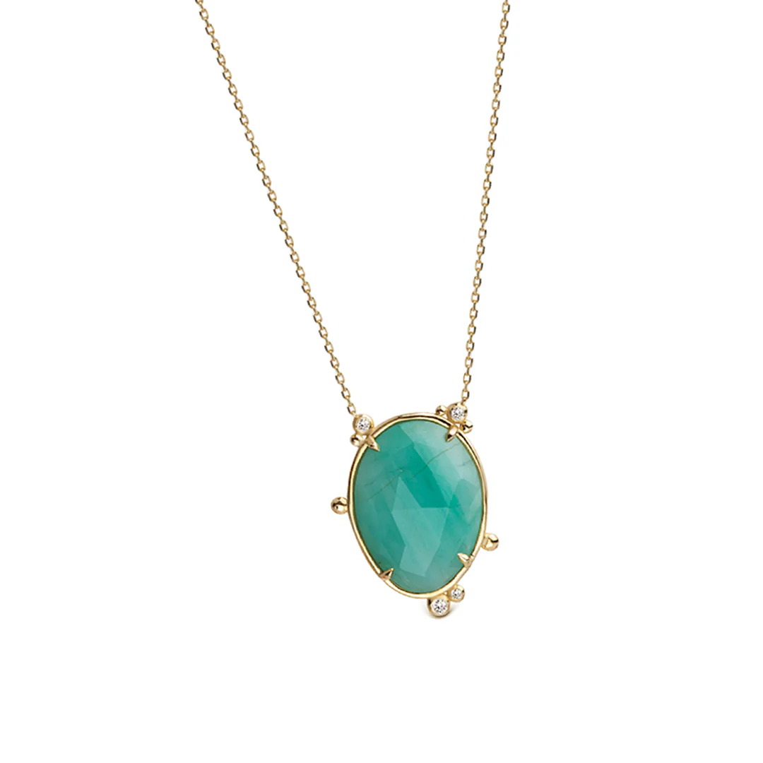 14K Gold Oval Emerald Necklace  with 4 diamonds - Image 2
