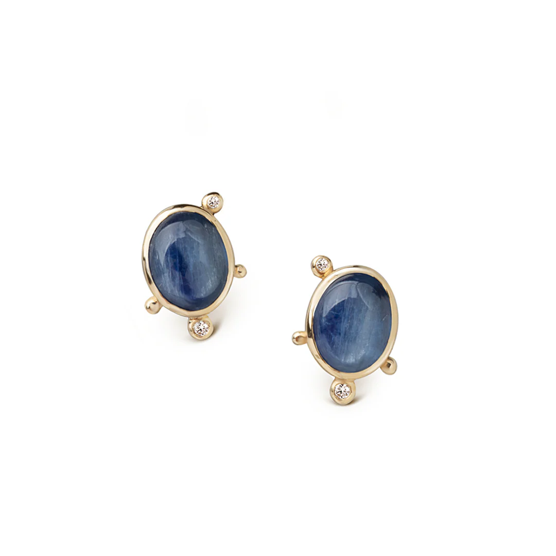 14K Gold Oval Kyanite Earrings with Diamonds - Image 2