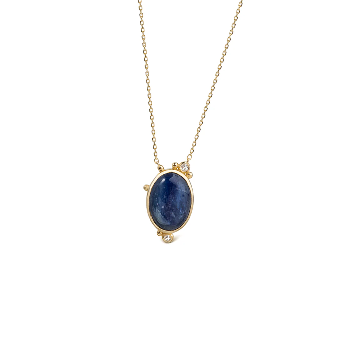 14K Gold Oval Kyanite Necklace with 2 Diamonds - Image 2