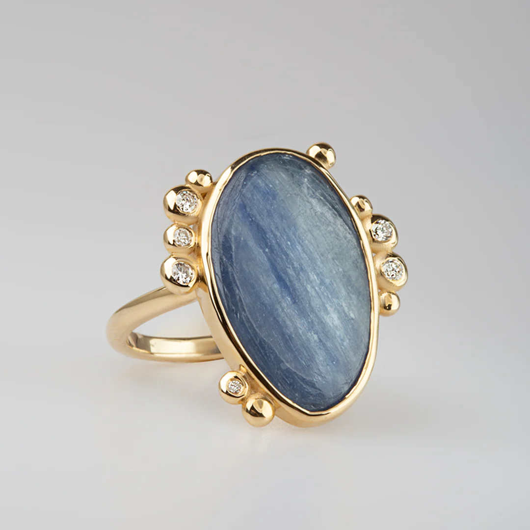 14K Gold  Oval Kyanite Ring with 6 Diamonds - Image 4