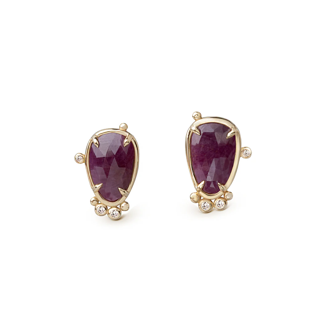 14K Gold Pear Ruby Earrings with Diamonds - Image 3