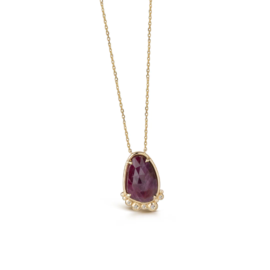 14K Gold Pear Ruby Necklace with 5 diamonds - Image 4
