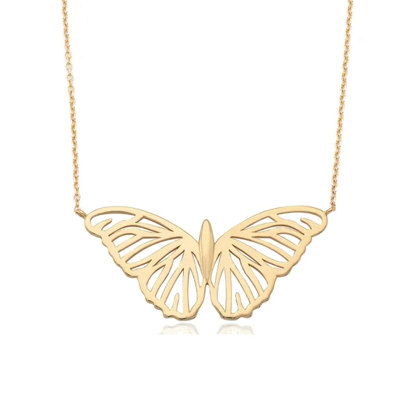 14K Gold Perforated Butterfly Necklace