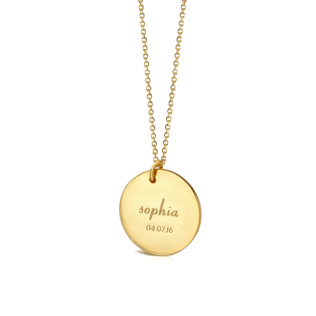 14K Gold Personalized Disc Necklace, Big Size