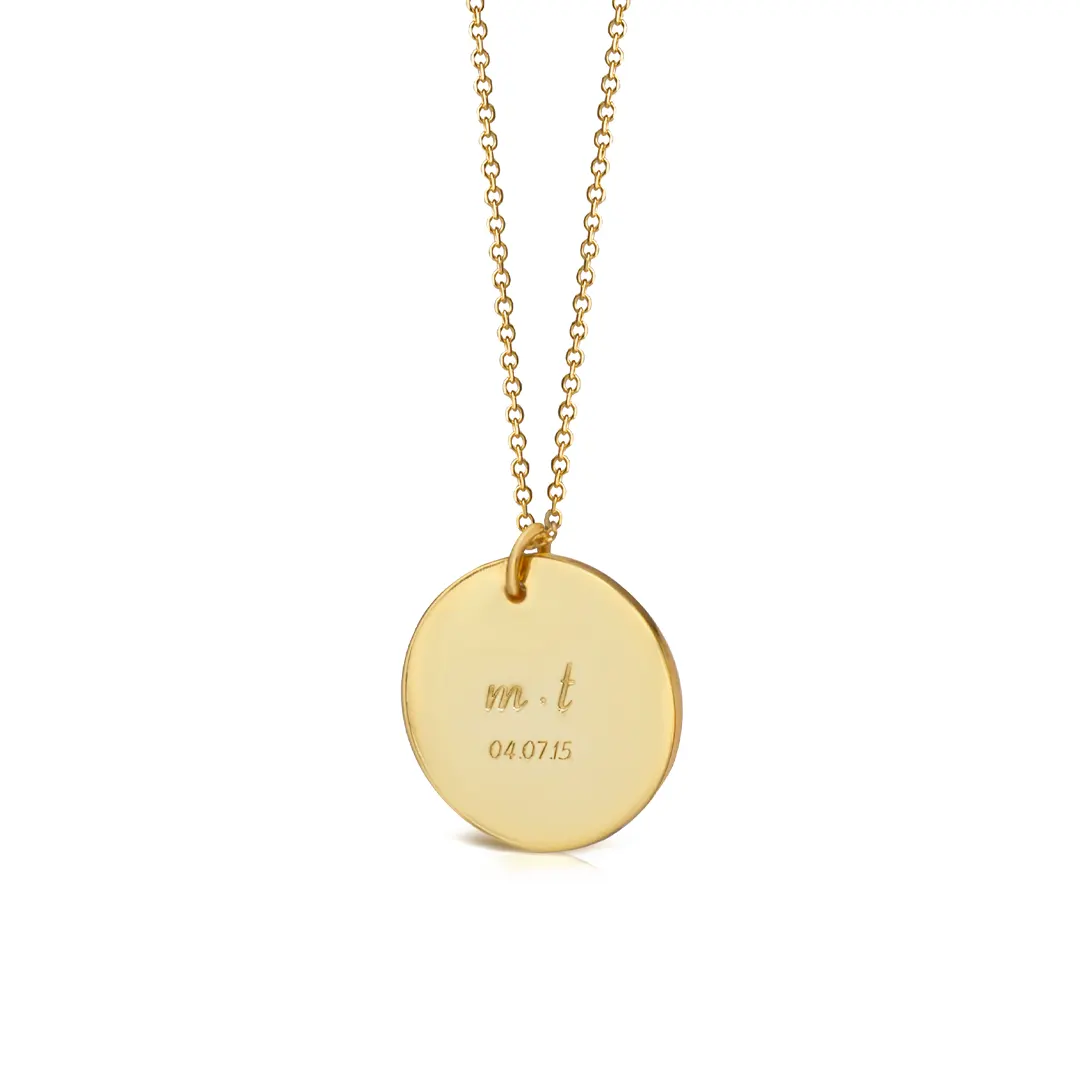 14K Gold Personalized Disc Necklace, Big Size - Image 2