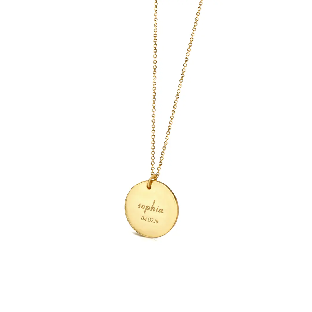 14K Gold Personalized Disc Necklace, Big Size - Image 3