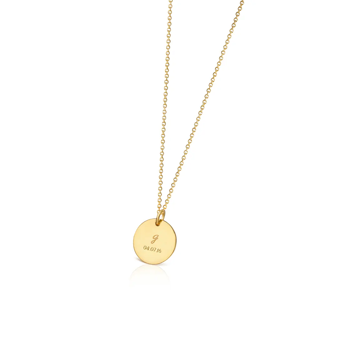 14K Gold Personalized Disc Necklace, Small Size - Image 2