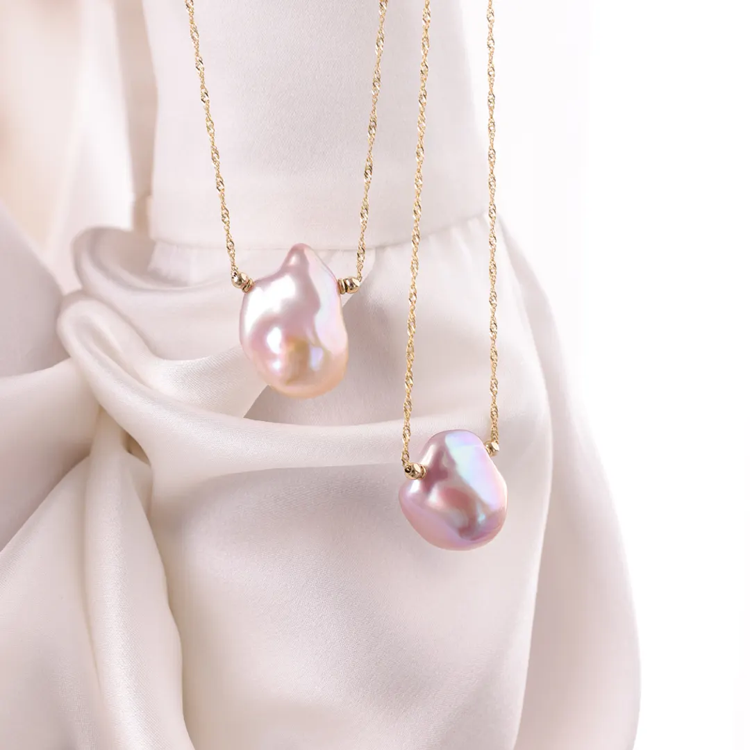 14K Gold Pink-Grey Pearl Necklace - Image 3