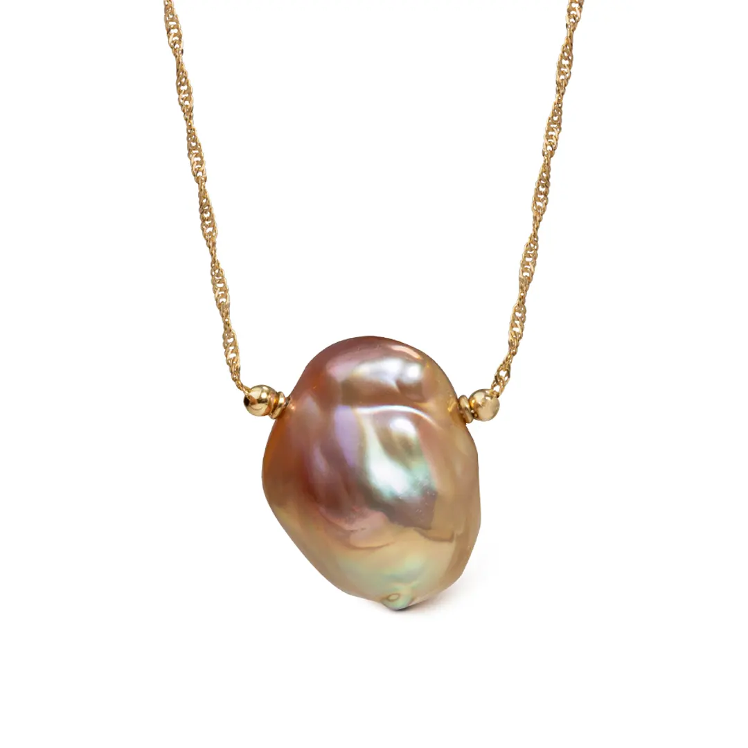 14K Gold Pink-Grey Pearl Necklace - Image 4