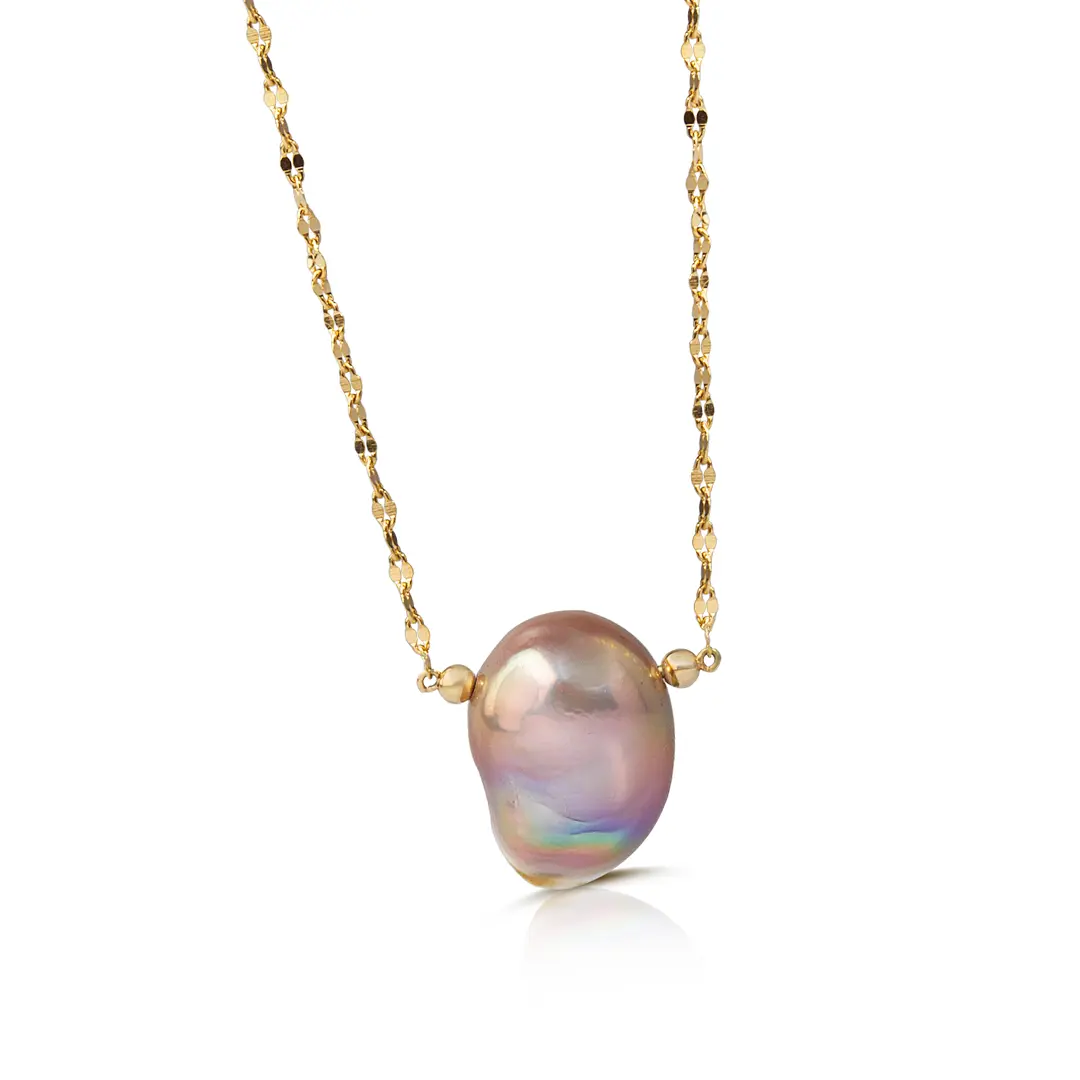 14K Gold Pink-Grey Pearl Necklace - Image 5
