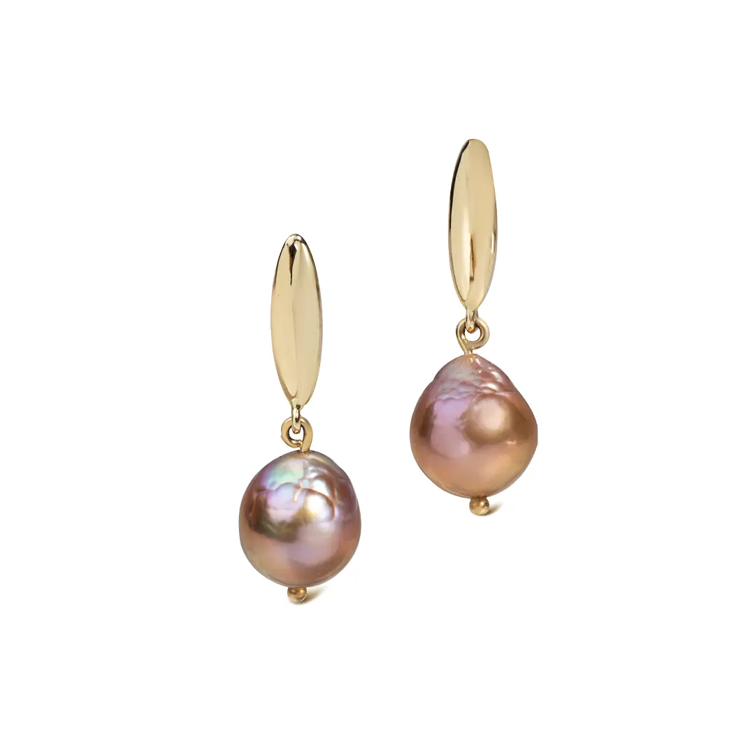 14K Gold Pink Pearl Baroque Drop Earrings - Image 3