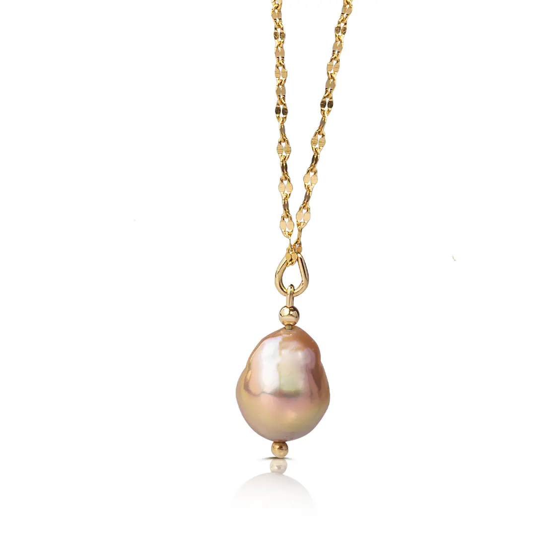 14K Gold, Pink Pearl Drop Necklace - Image 3
