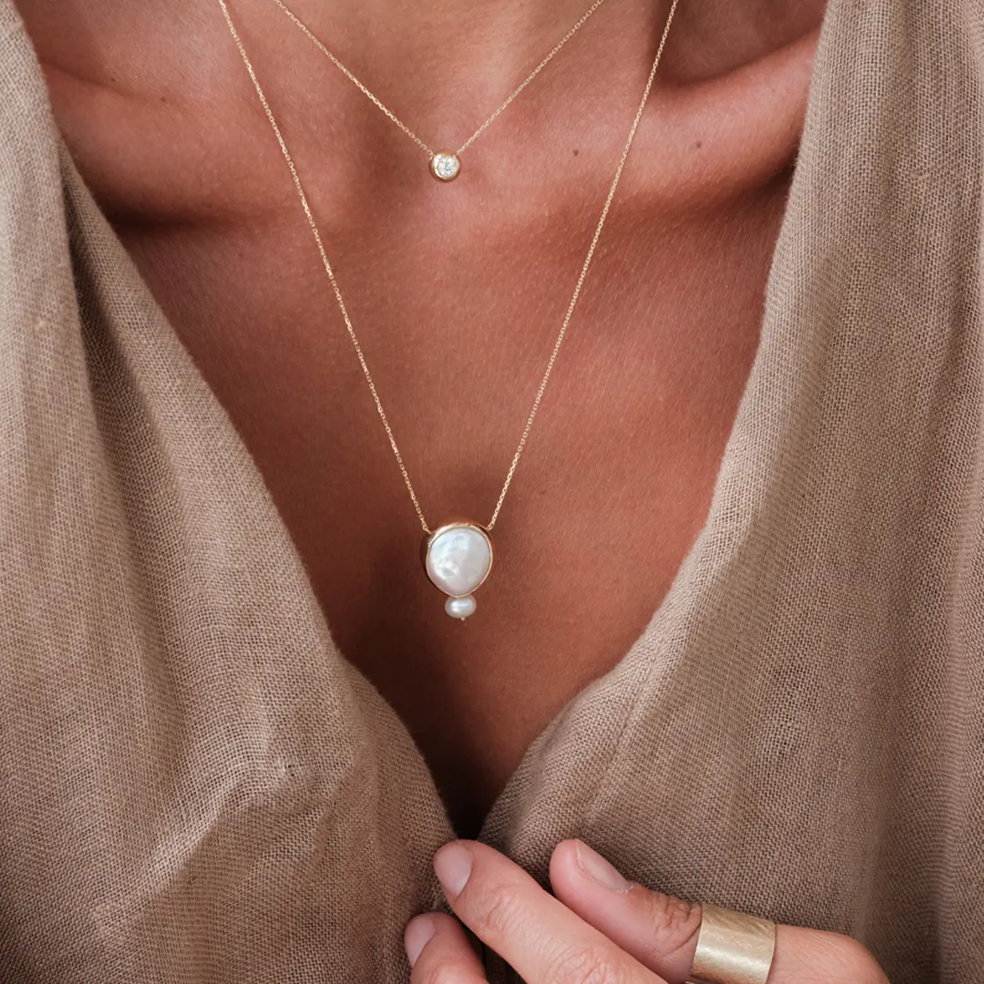 14K Gold, Round and Tiny Pearl Necklace - Image 2