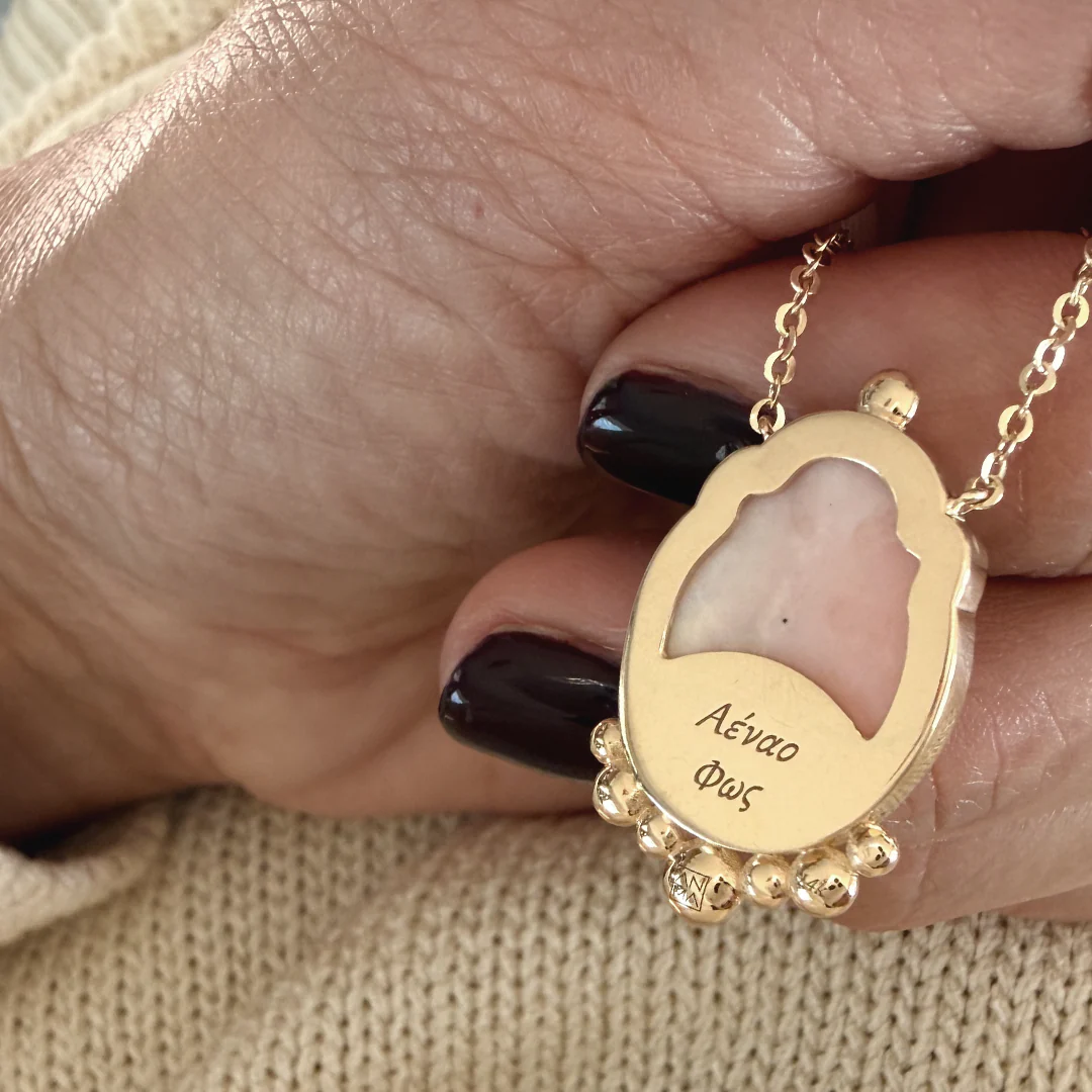 14K Gold Scarab Pink Opal Pendant Necklace with Diamonds - Image 3