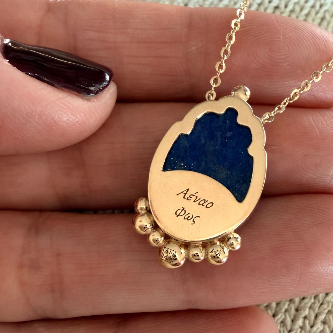 14K Gold Scarab Lapis Lazuli Pendant Necklace with Diamonds - Image 3