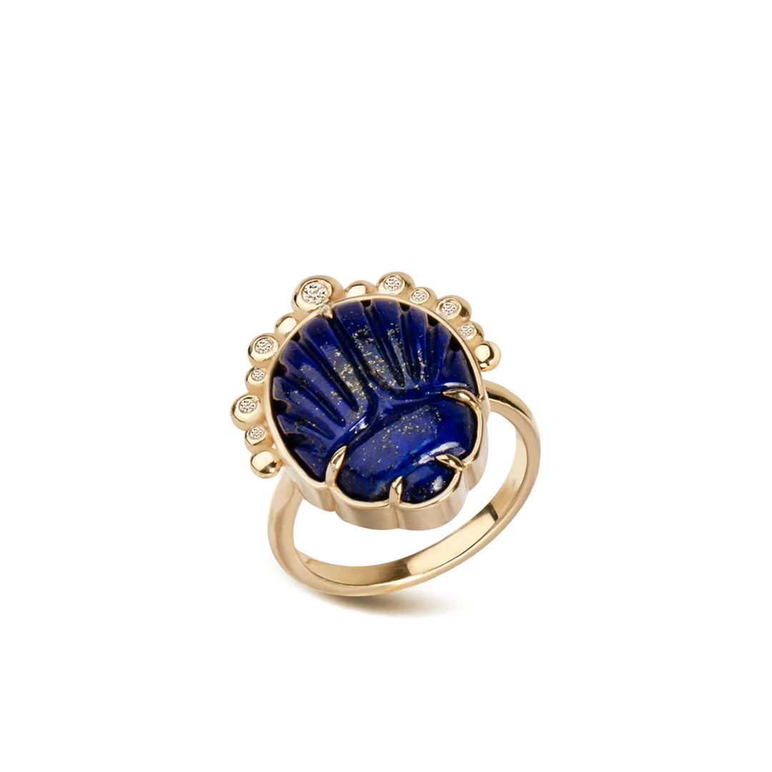 14K Gold Scarab Lapis Lazuli Ring with Diamonds - Image 5