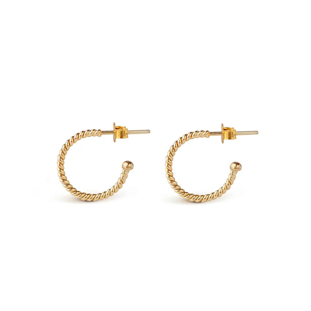 14K Gold semi circle twisted earrings - Image 2