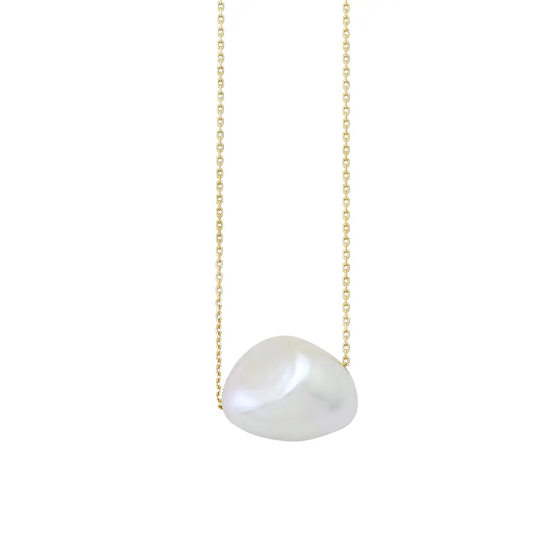 14K Gold, Single Big Pearl Necklace