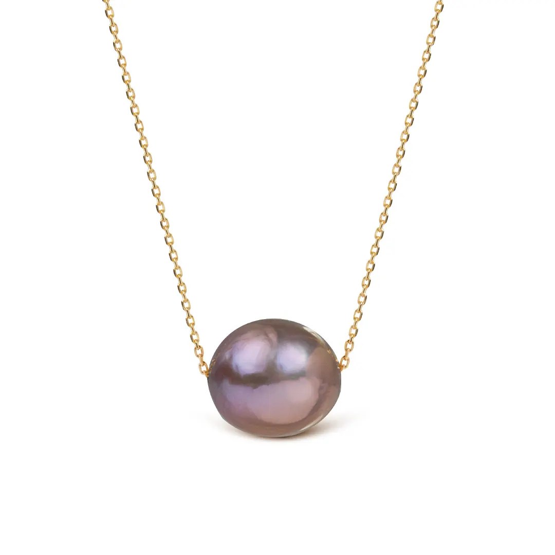 14K Gold, Single Pink-Grey Pearl Necklace