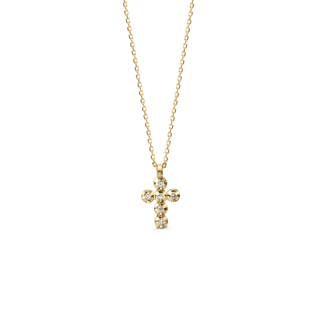 14K Gold Small Cross necklace with Diamonds