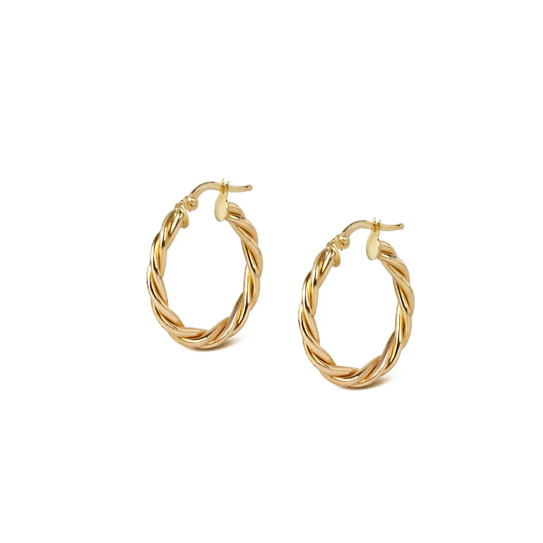 14K Gold small round thick twisted hoops - Image 2