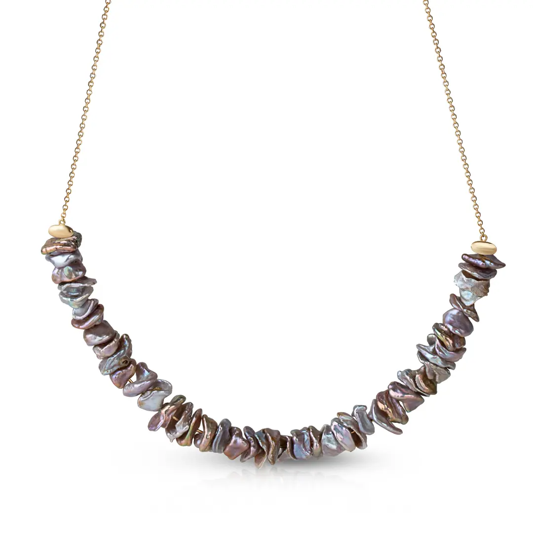 14K Gold Statement Necklace with Grey Pearls
