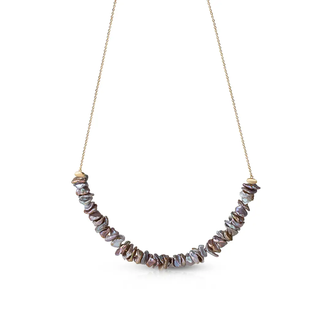 14K Gold Statement Necklace with Grey Pearls - Image 2