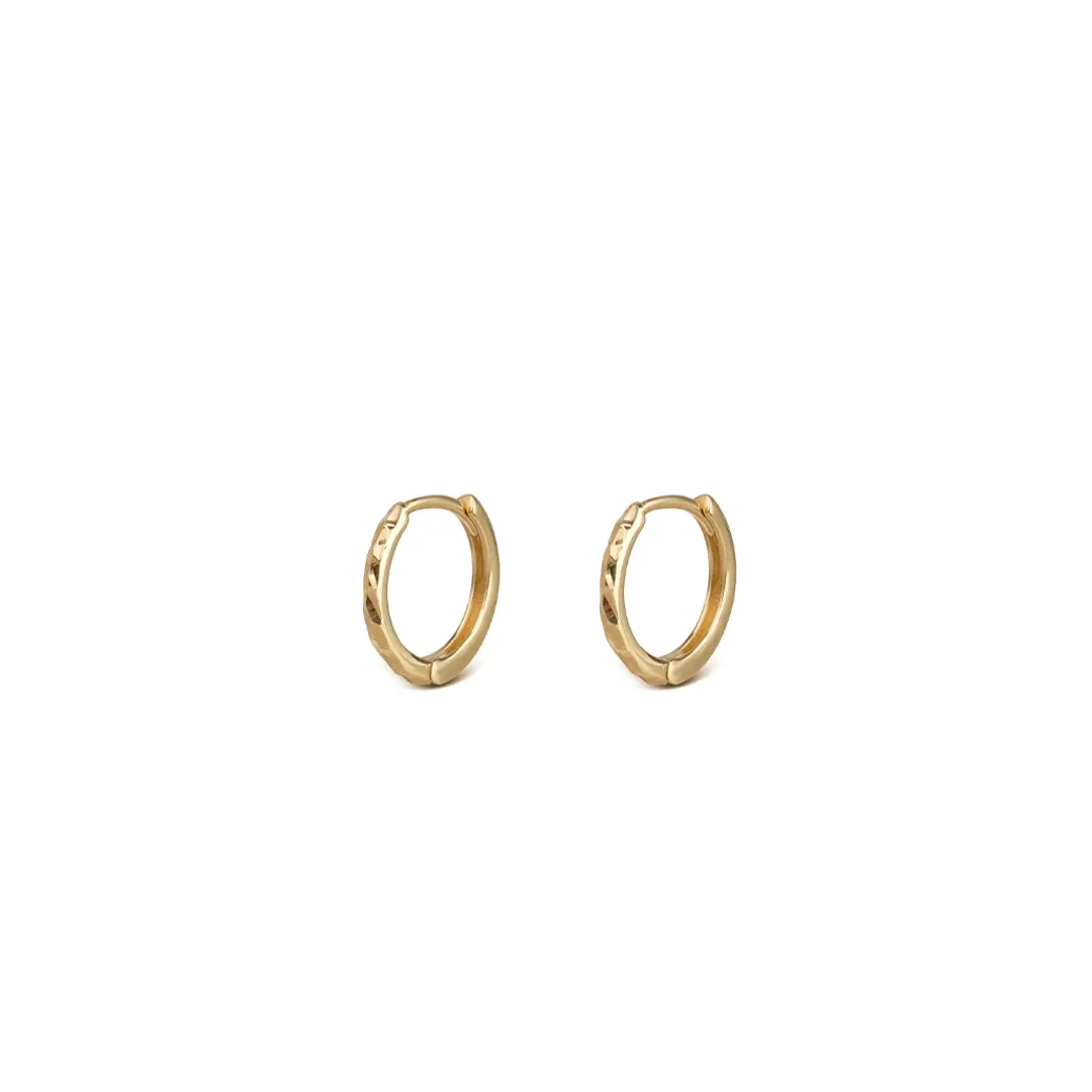 14K Gold super tiny hammered round  hoops