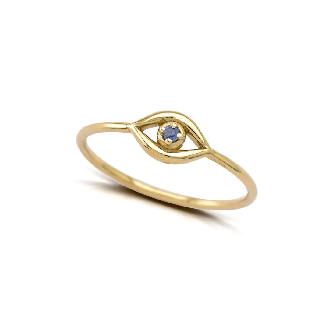 14K Gold Tiny Talisman Ring with Sapphire - Image 2