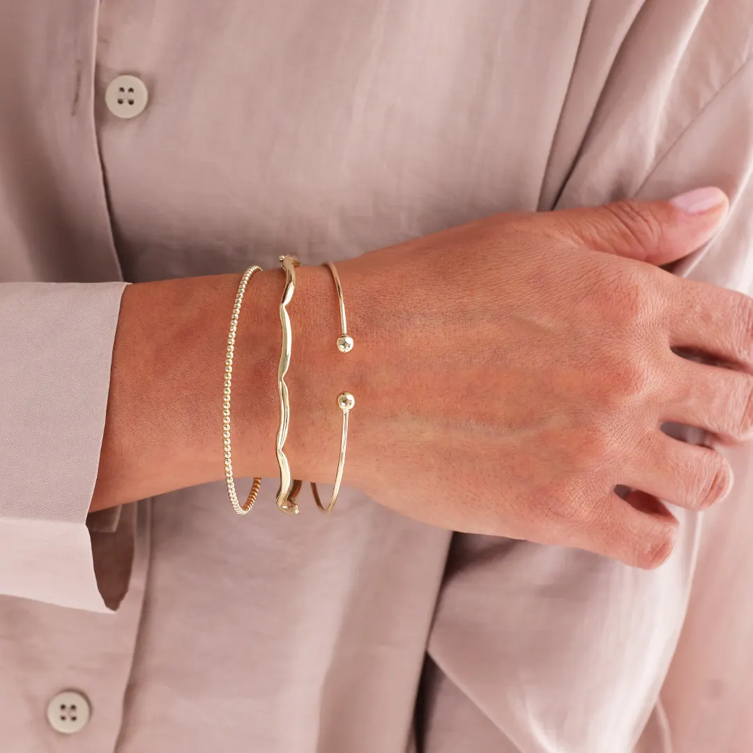 14K gold Thin Open Bracelet with 2 bold Dots - Image 4