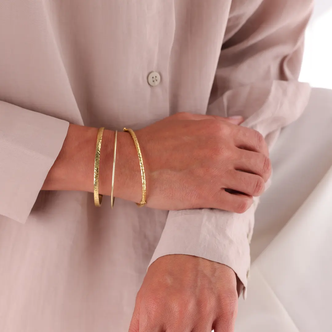 14K gold Thin Open Bracelet with 2 Dots - Image 3