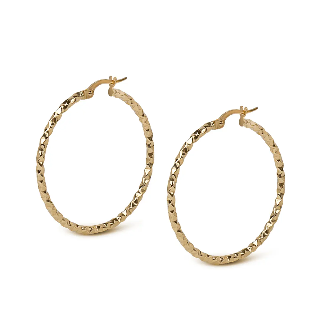 14K Gold thin round hammered  hoops - Image 2
