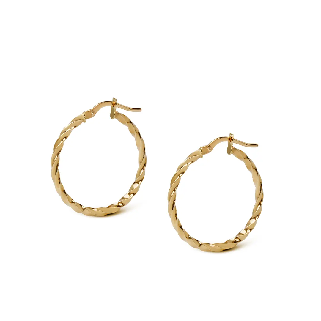 14K Gold thin round twisted hoops, big size - Image 2