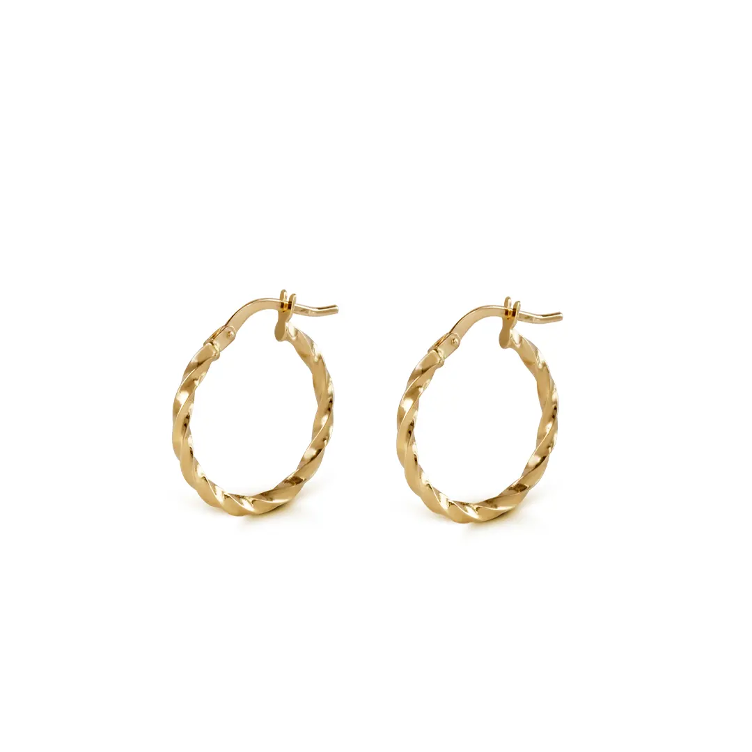 14K Gold thin round twisted  hoops, medium size