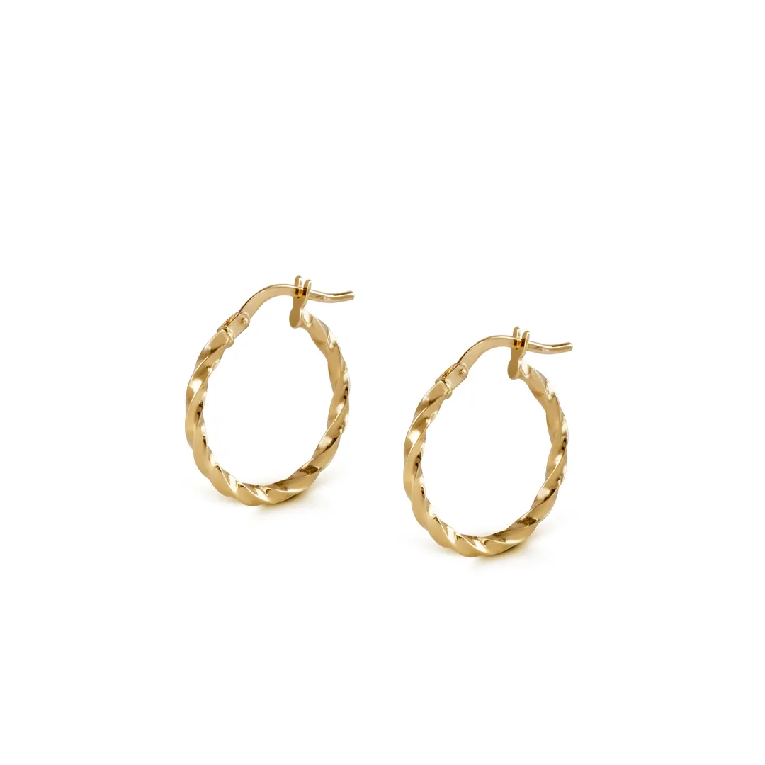 14K Gold thin round twisted  hoops, medium size - Image 2