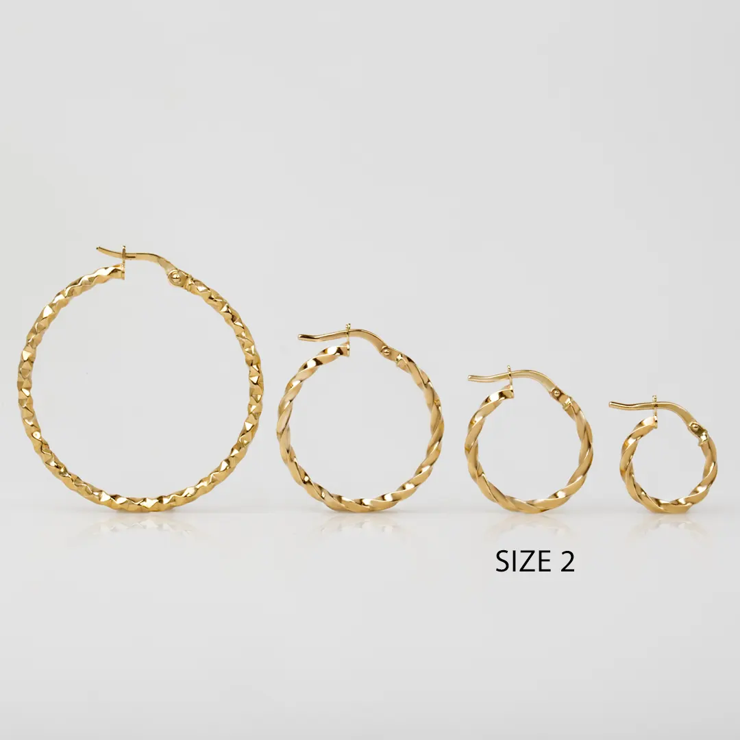 14K Gold thin round twisted  hoops, medium size - Image 3