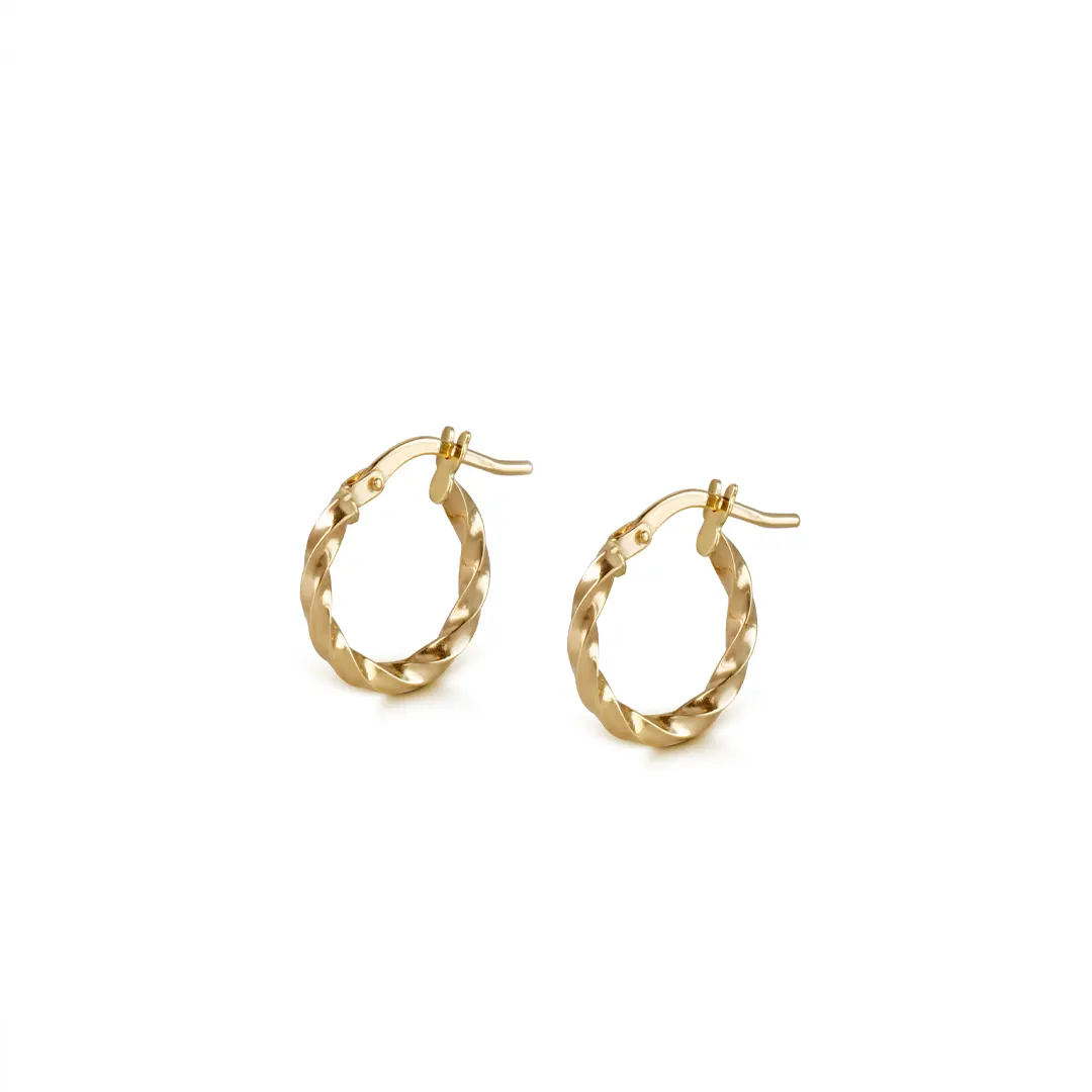 14K Gold thin round twisted hoops, small size - Image 2