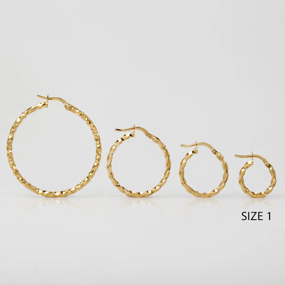 14K Gold thin round twisted hoops, small size - Image 3