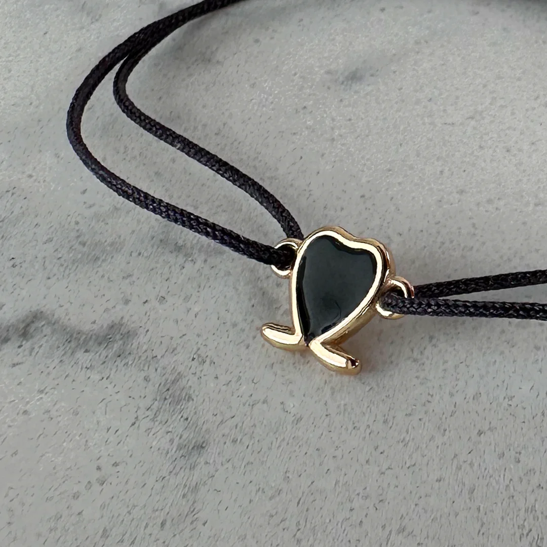 14K Gold Tiny Black Heart Bracelet - Image 3