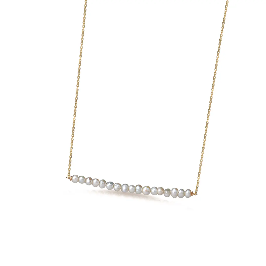 14K Gold, Tiny Pearls Necklace - Image 2