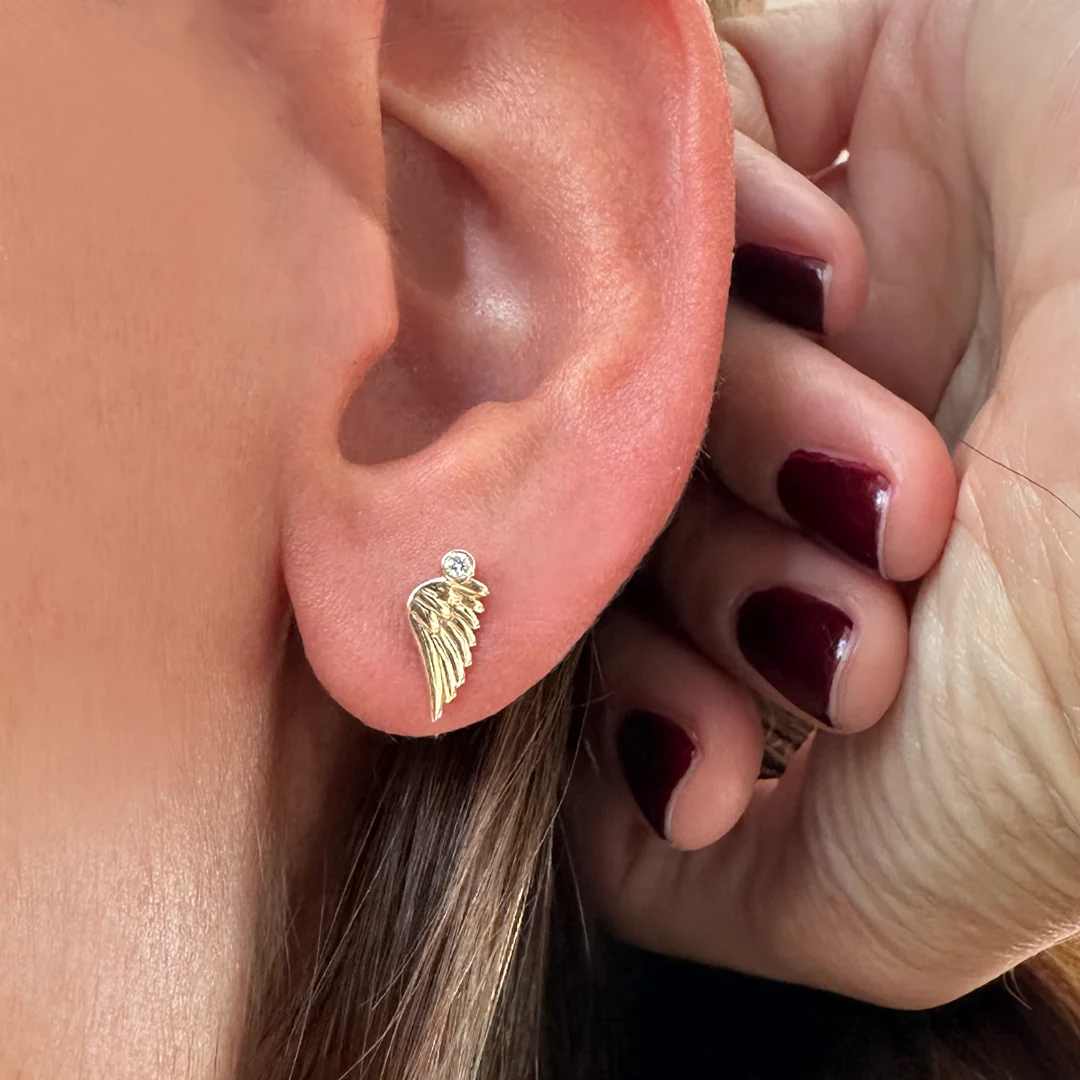 14K Gold Tiny “Wings” Talisman 2025 Earrings - Image 3