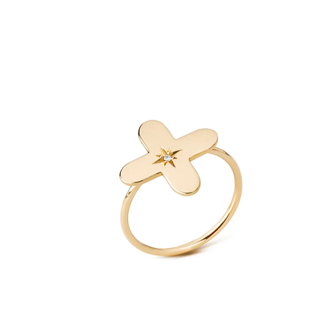 14K Gold Cross Diamond Star Ring - Image 2